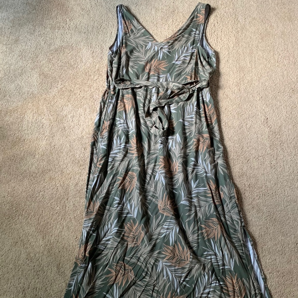 Green and pink island print maxi dress